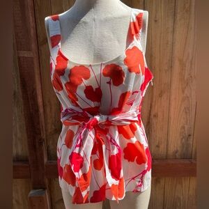 Fun summer floral tank blouse with tie embellishment. Size 10.